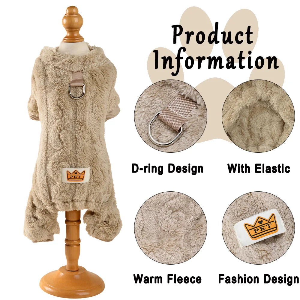 Cozy Fleece Pet Jumpsuit – Warm Winter Clothes for Small Dogs & Cats | Sizes XS–XL