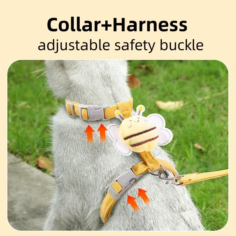 Bee Cat Harness & Leash Set – Adjustable Escape-Proof Walking Vest for Cats & Small Dogs