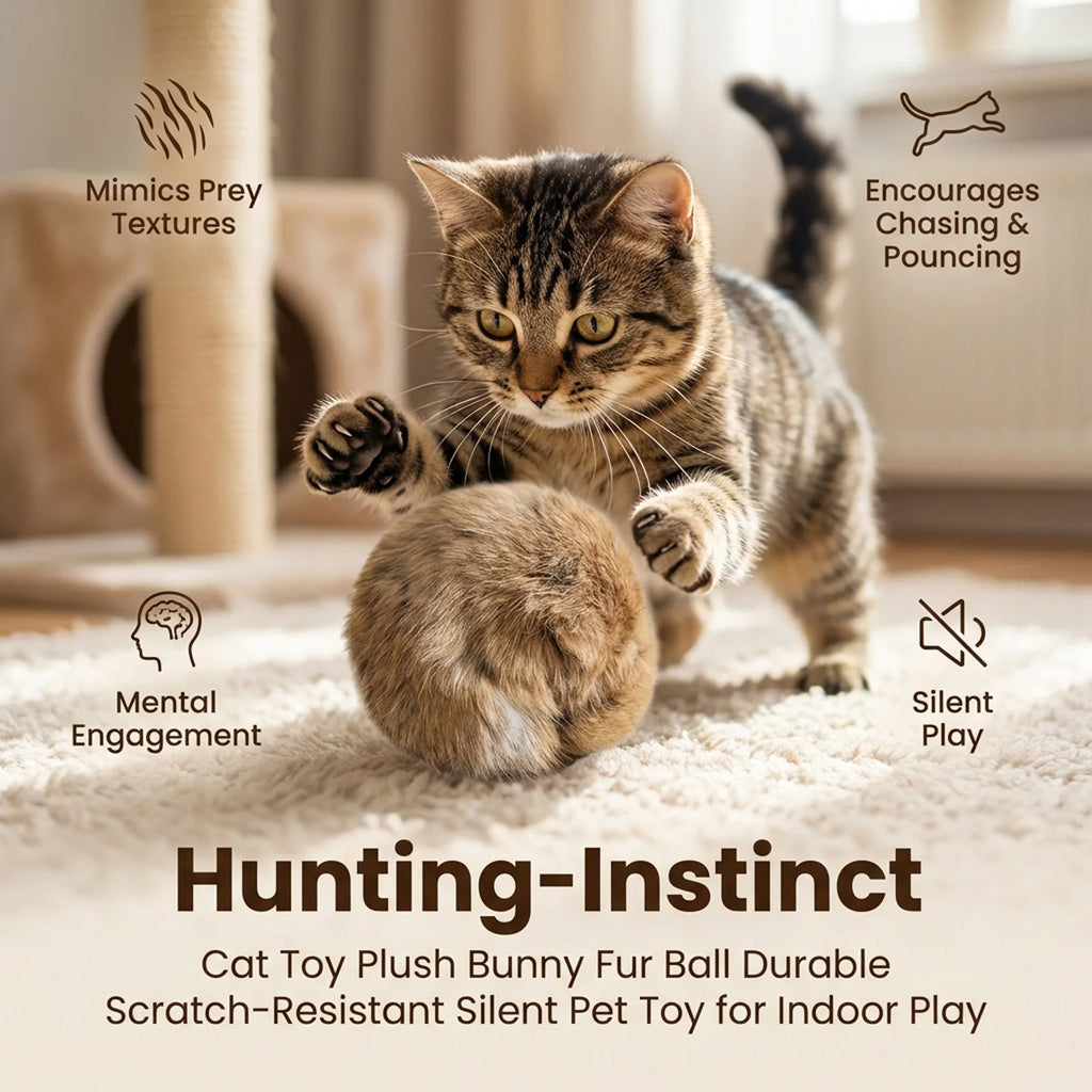 Catnip Rabbit Fur Ball Cat Toy – Interactive Plush Chaser | Set of 1, 2, 3 or 6