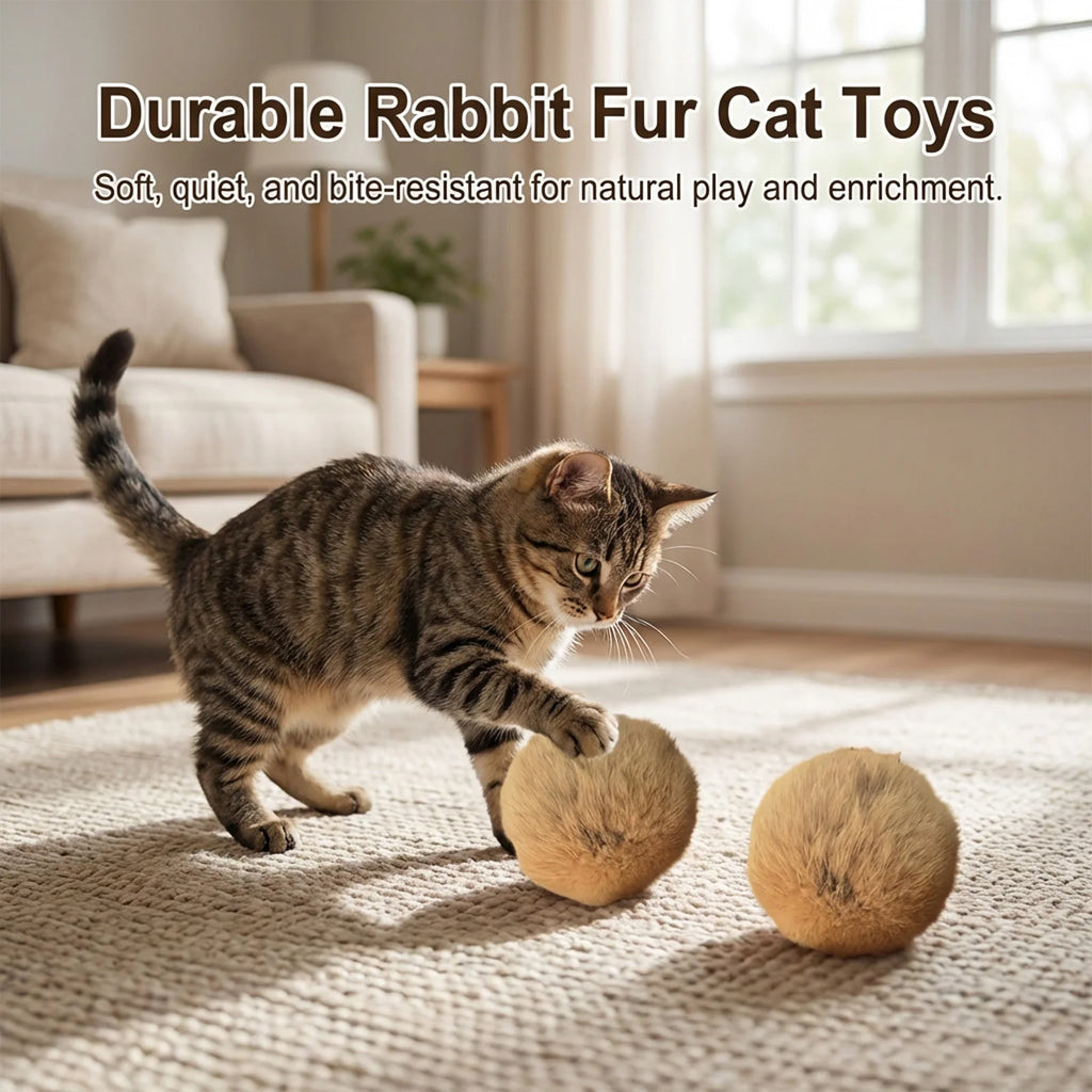 Catnip Rabbit Fur Ball Cat Toy – Interactive Plush Chaser | Set of 1, 2, 3 or 6
