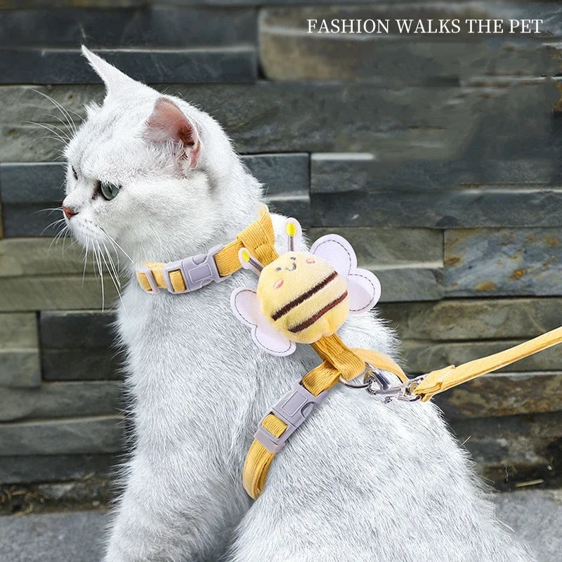 Bee Cat Harness & Leash Set – Adjustable Escape-Proof Walking Vest for Cats & Small Dogs