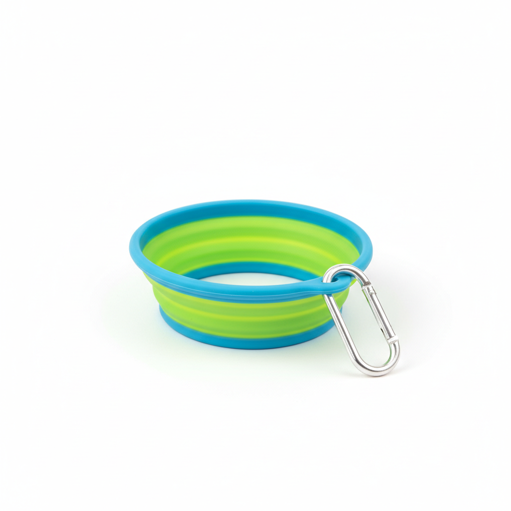 Pawra TrailBowl foldable silicone pet travel bowl with carabiner clip, white background